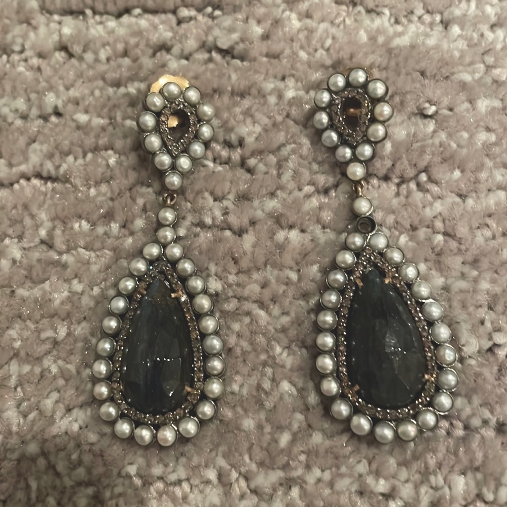 Sterling silver Labradorite  and pearl drop earring